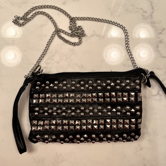Handbags - Black Studded Clutch